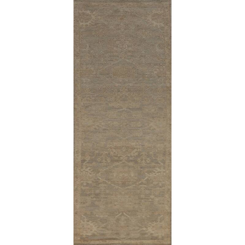 Grey Vegetable Dye Oushak Turkish Runner Rug Handmade Wool Carpet - 2'10" x 9'8"