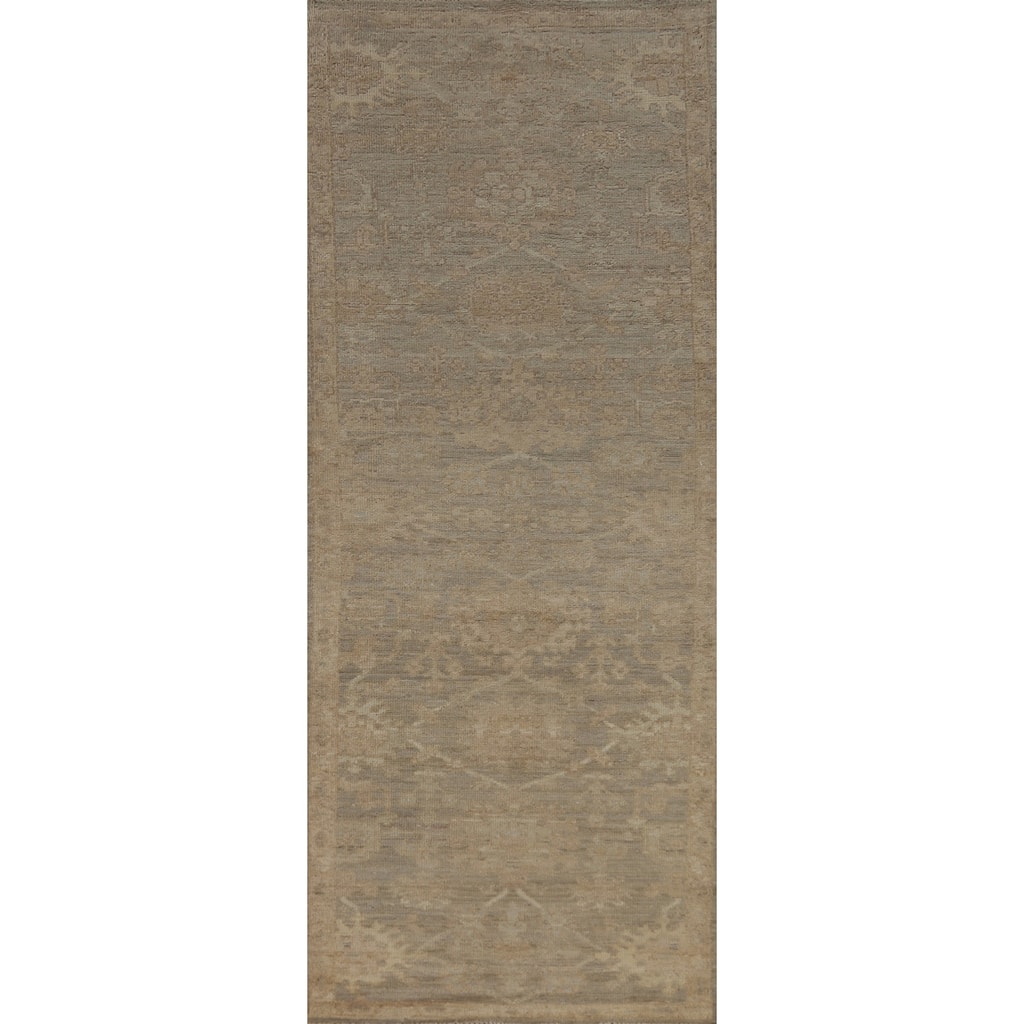Grey Vegetable Dye Oushak Turkish Runner Rug Handmade Wool Carpet - 2'10" x 9'8"