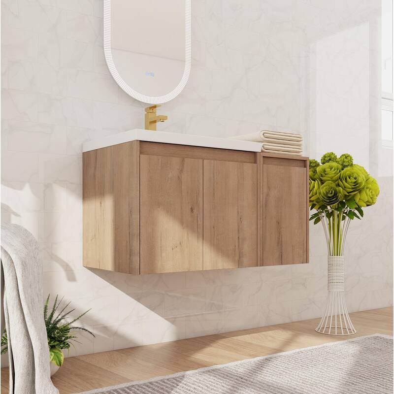 Beingnext 24"/36"/48"/60" Bathroom Vanity with Resin Sink, Floating Bathroom Vanity with Soft Close Doors