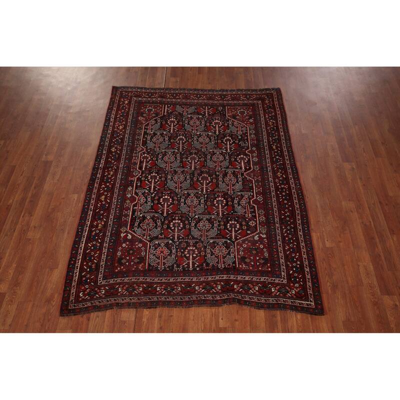 Pre-1900 Antique Qashqai Persian Area Rug Hand-Knotted Wool Carpet - 4'11"x 6'4"
