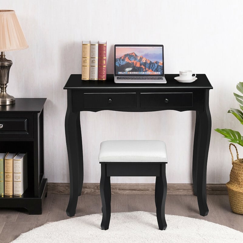 Gymax Vanity Jewelry Makeup Dressing Table Stool Folding Mirror Black