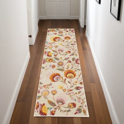 Civo Power Loomed Floral Traditional Low Pile Area Rug By HomeRoots - 90' X '27' X '0.25