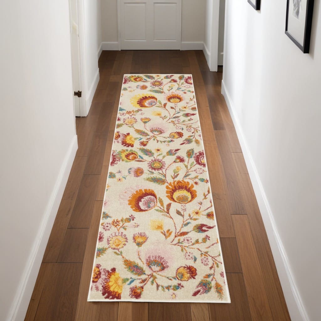 Civo Power Loomed Floral Traditional Low Pile Area Rug By HomeRoots - 90' X '27' X '0.25