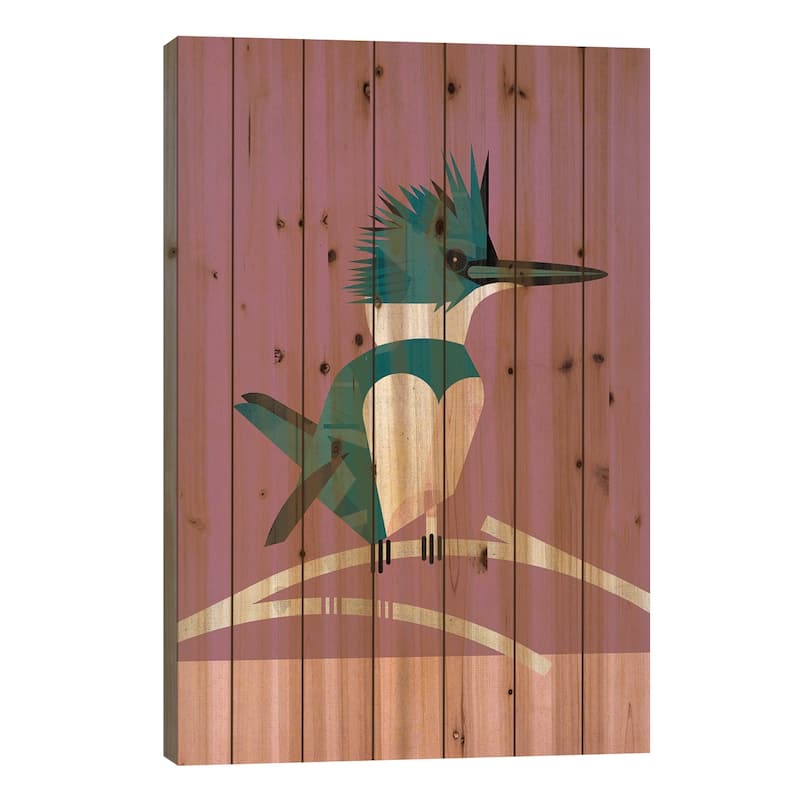 Kingfisher Print On Wood by Dieter Braun - Multi-Color - 40x26x1.5