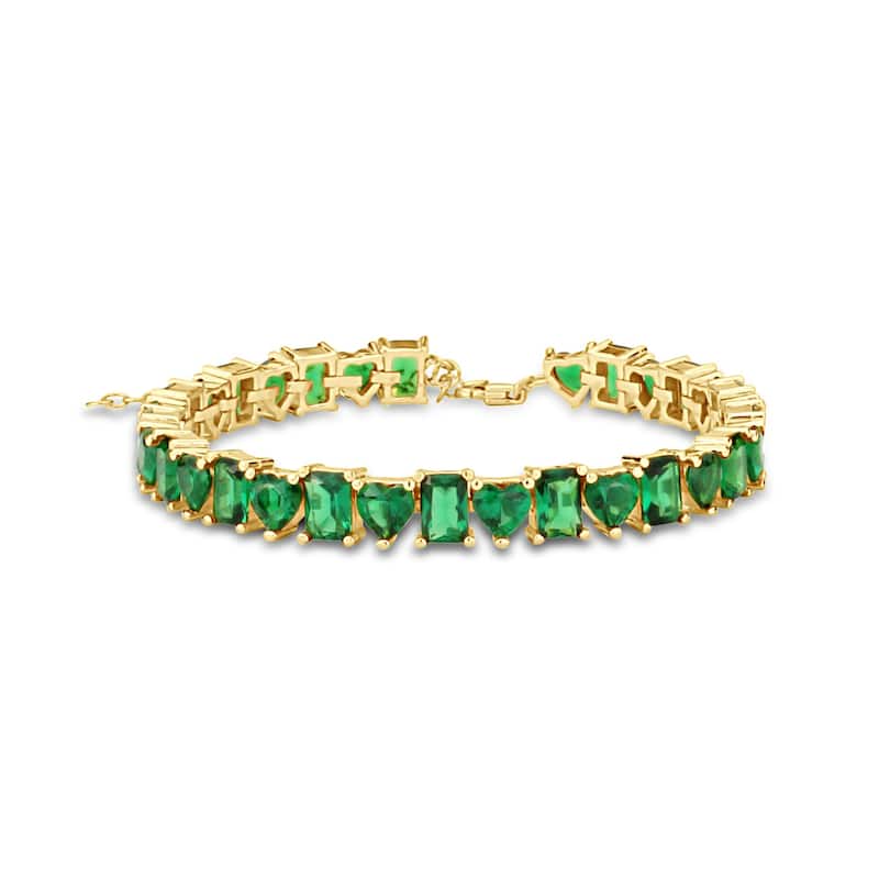 SHYMI Heart and Emerald Shape Tennis Bracelet - Gold - Green