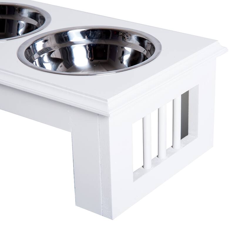 PawHut 17" Dog Feeding Station with 2 Food Bowls, White