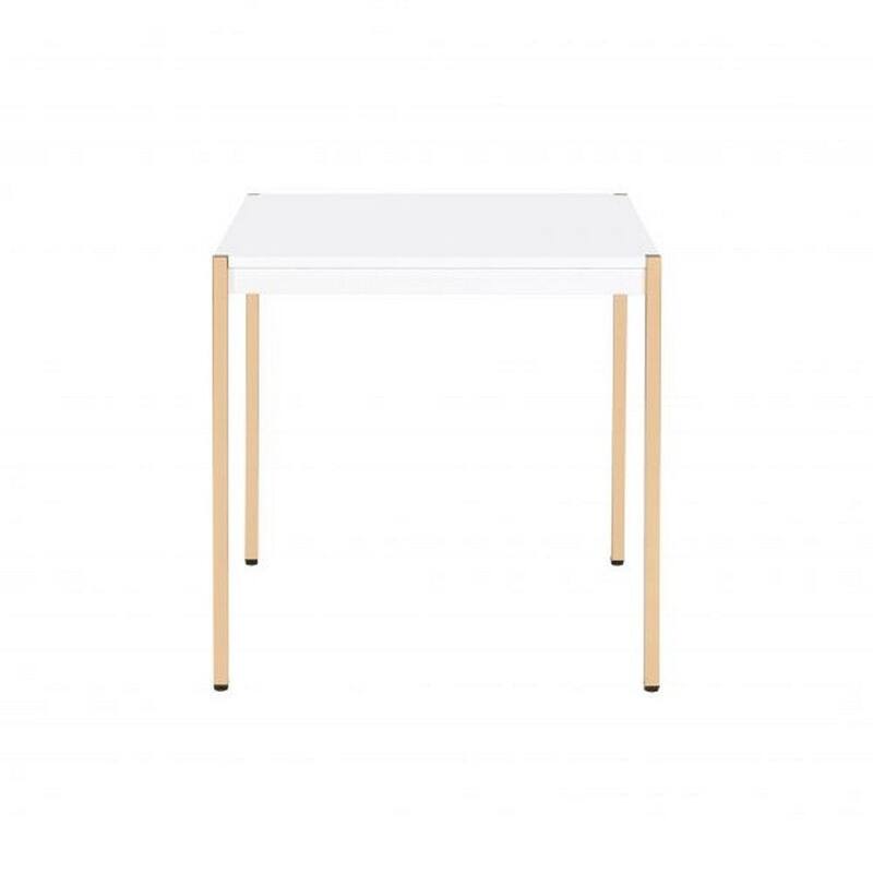 End Table with Metal Tube Legs, White and Gold - 24 L x 24 W x 24 H Inches