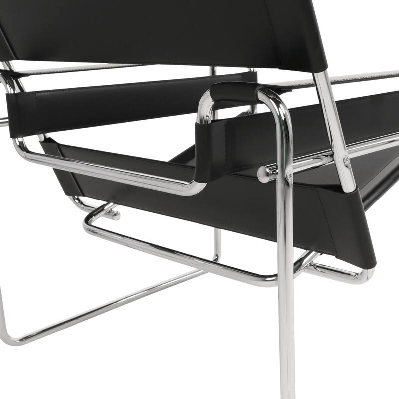 Breuer Chair Company Model B3 Wassilly Armchair Arm Chair w/ Chrome Frame & Black Bonded (REgenerated) Leather (Made in Italy)