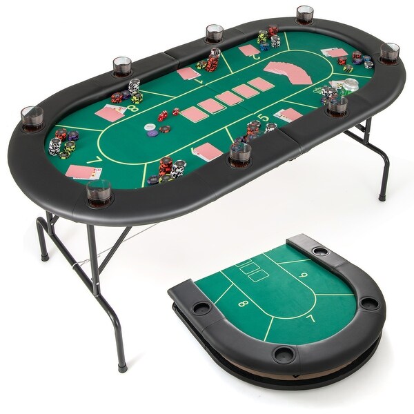 Portable Poker Table with Non-Slip Base and Cup Holders - 72