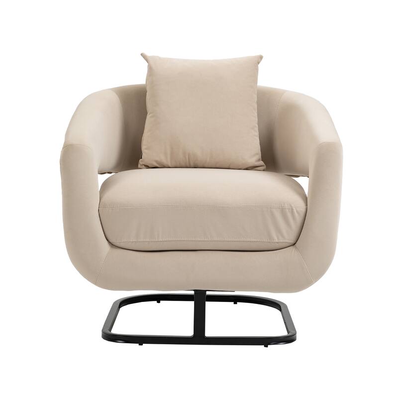 Upholstered Tufted Living Room Chair Textured Linen Fabric Accent Chair with Metal Stand - Beige