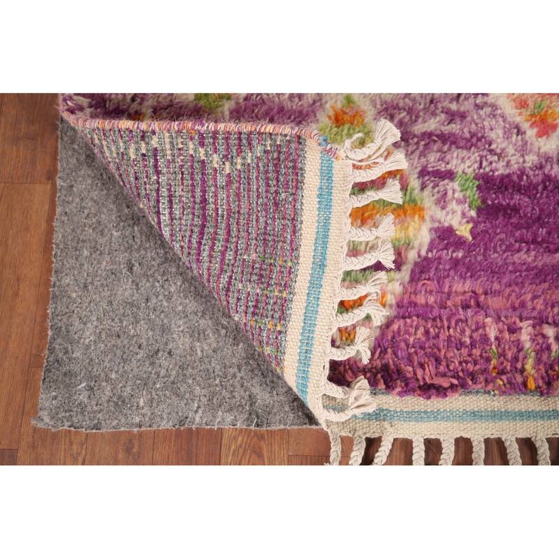 Geometric Purple Moroccan Abstract Area Rug Hand-Knotted Wool Carpet - 5'8"x 10'3"