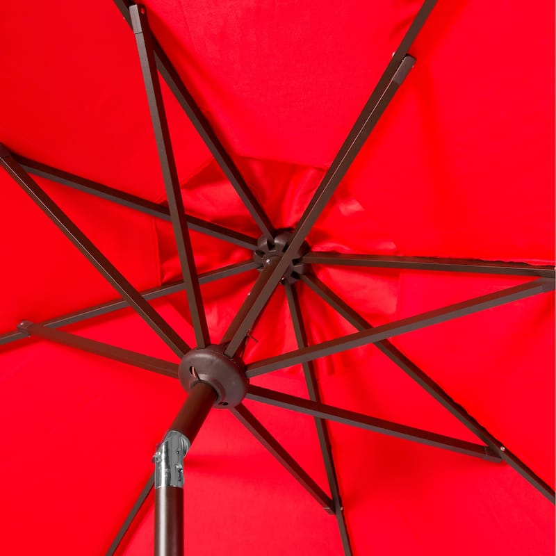 SAFAVIEH Sinica Aluminum Tilt And Crank 9-Foot Crank Market Patio Umbrella with Flap