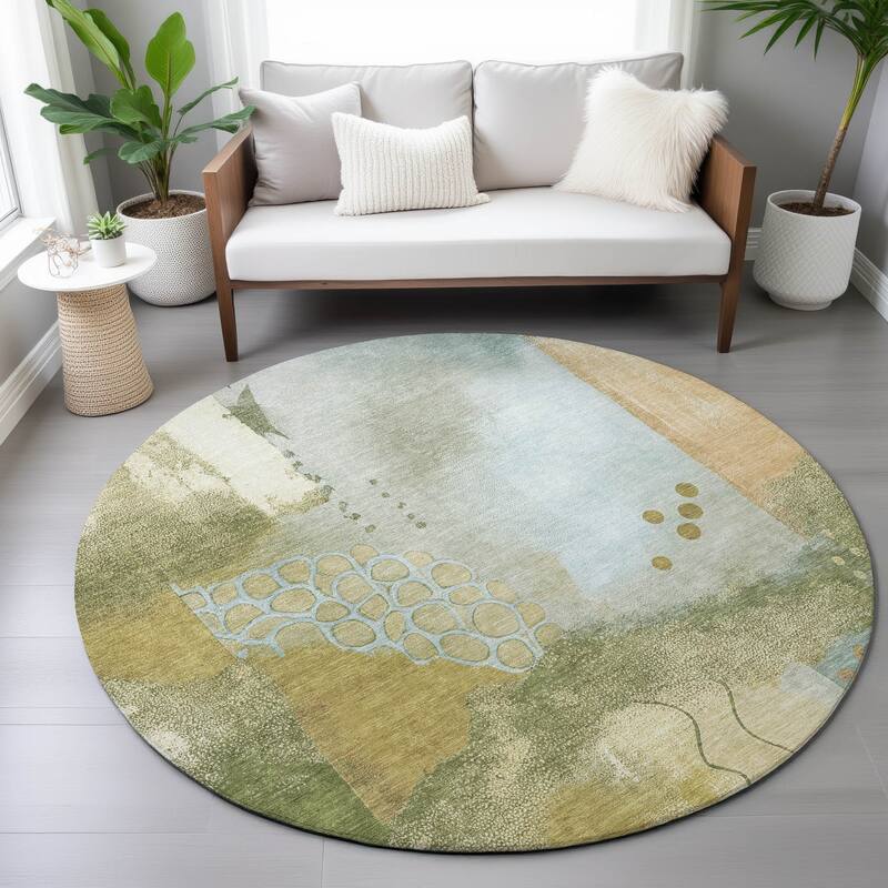Machine Washable Indoor/Outdoor Modern Abstract Chantille Rug