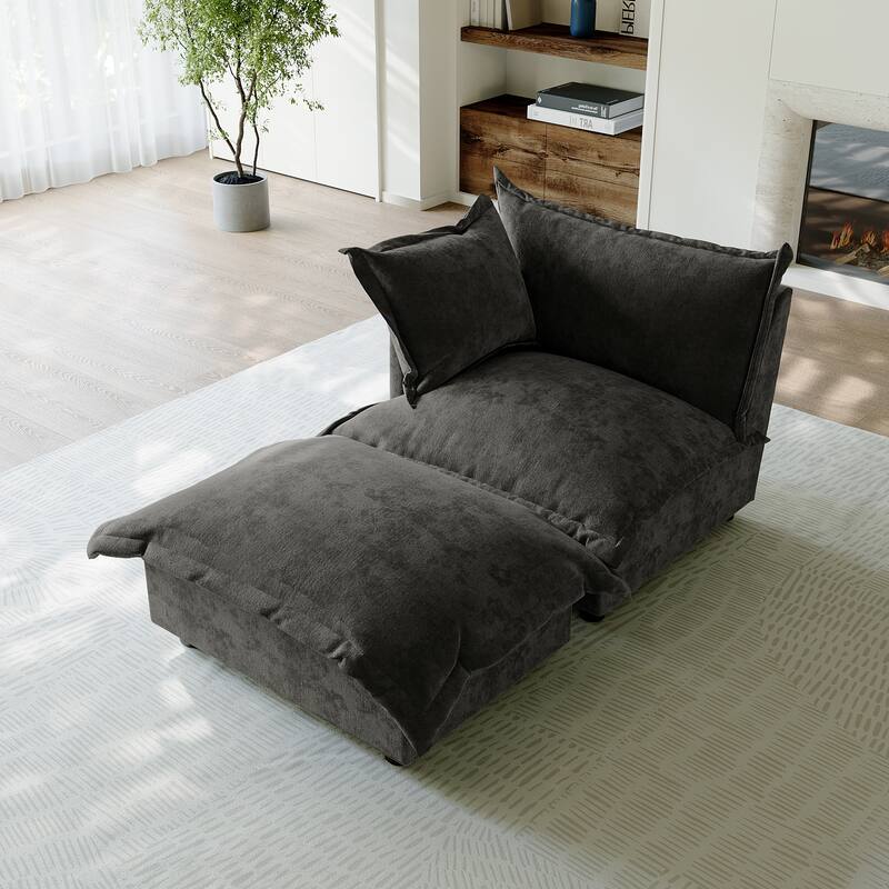 Casual 40"W Oversized Soft Comfy Cloud Chenille Chaise Lounge with Ottoman