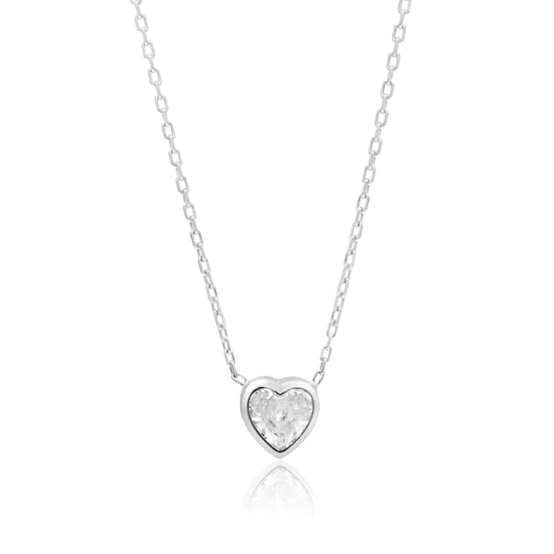 SHYMI Mini Bezel Solitaire Necklace - Silver Heart - White