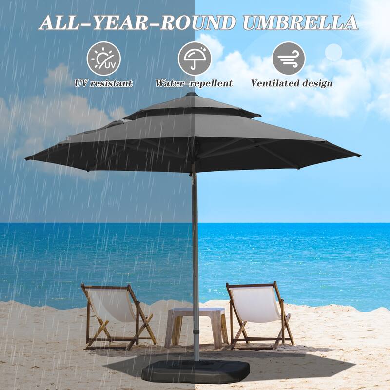 Round Cantilever Umbrella with Center Pole, Gray (Base Not Included)