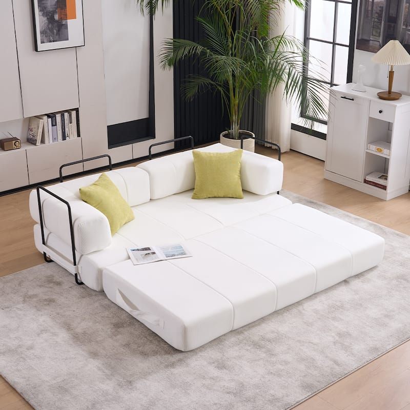 78.5" Folding Sofa Bed with 2 Pillows, Convertible Foam Futon Couch, Corduroy Fold-Out Couch for Living Room, Office