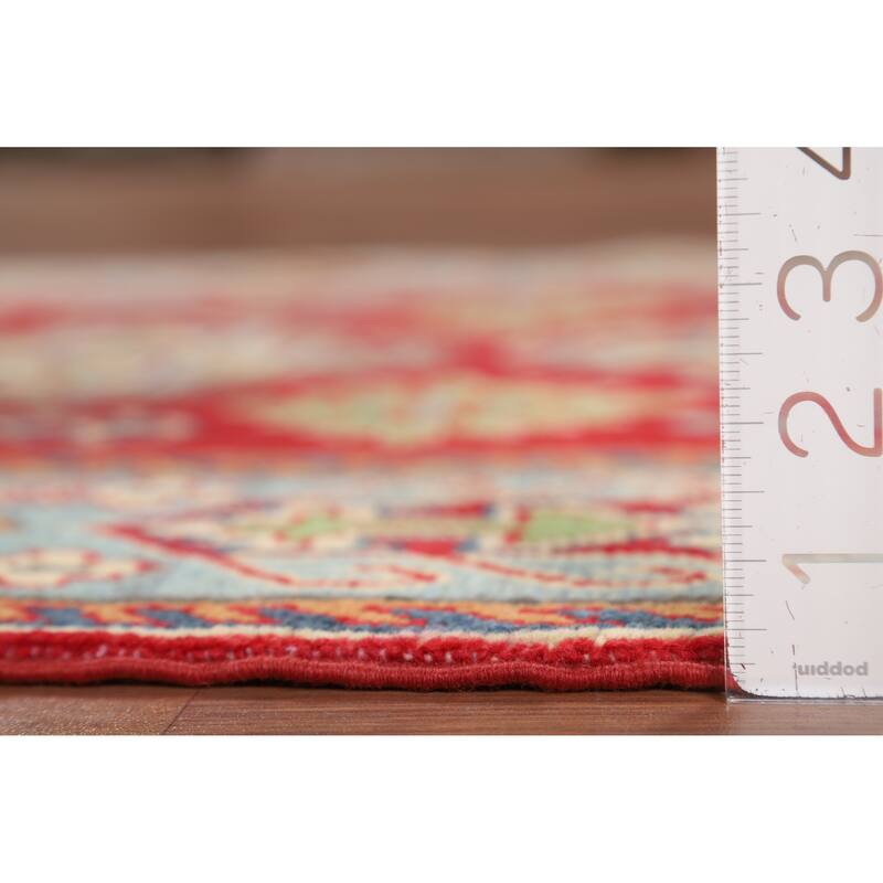 Geometric Red Kazak Accent Rug Hand-Knotted Wool Carpet - 3'2" x 4'11"