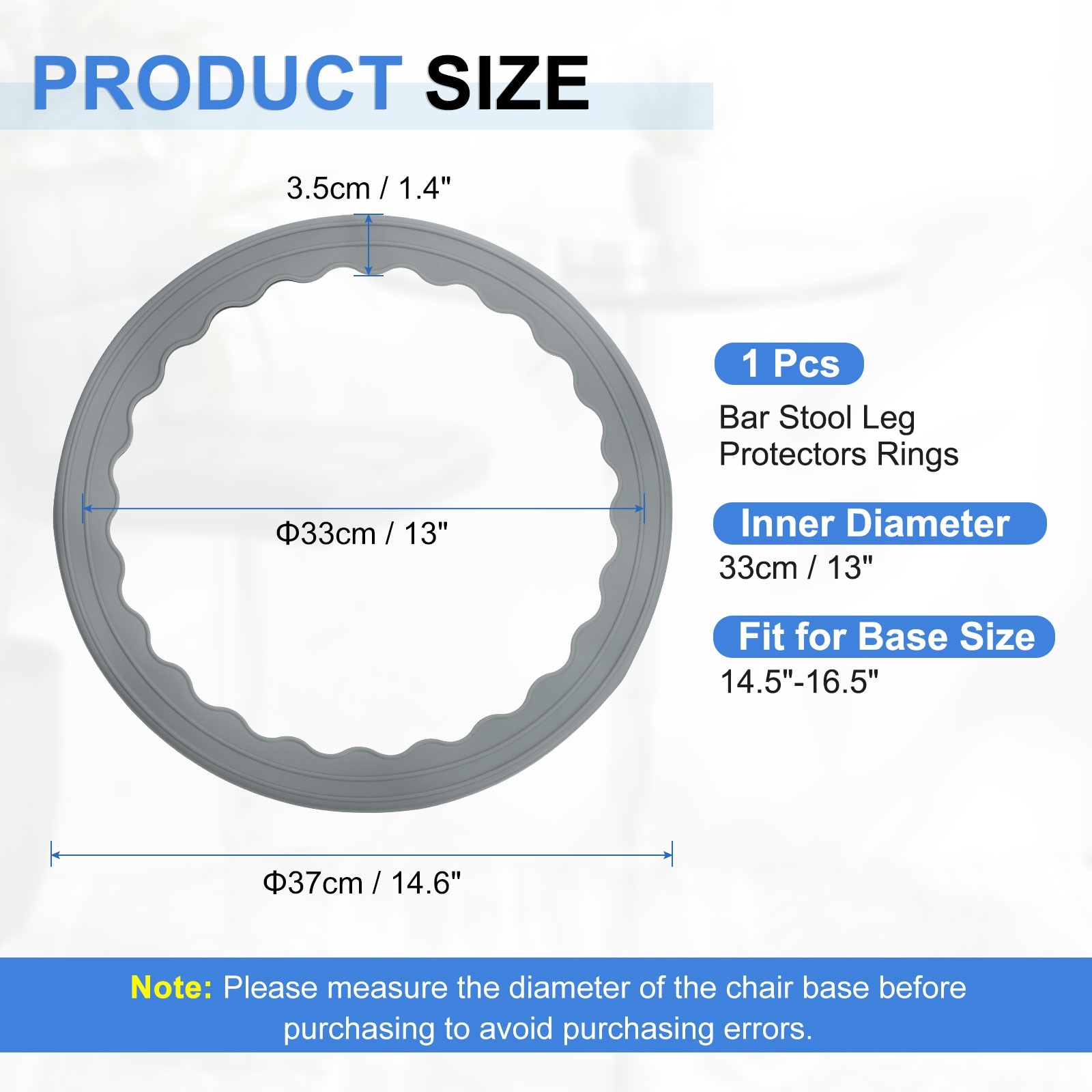 Bar Stool Leg Protectors Ring for Round Base, Grey