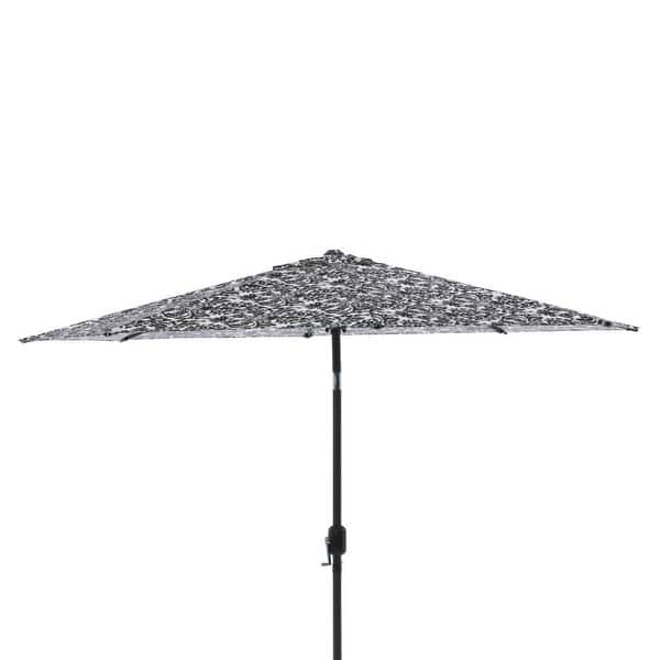 damask patio umbrella 9undefined White with Black Damask Design Indoor Outdoor Patio Umbrella  with Hand Crank - Bed Bath & Beyond