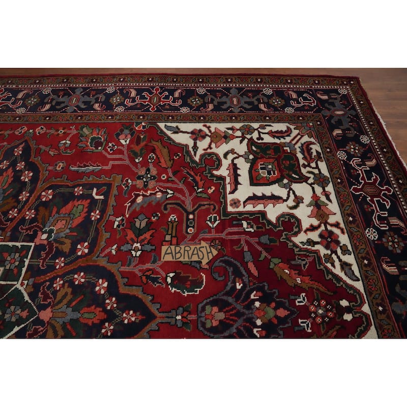 Hand Knotted Oriental 100% Wool Carpet Traditional Floral Red Heriz Area Rug - 12' 8'' X 9' 5''