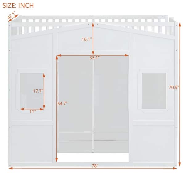 dimension image slide 1 of 3, Full Size House Loft Bed With Ladder and Wardrobe