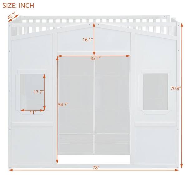 dimension image slide 0 of 2, Twin Size Wood House Loft Bed with Ladder and Wardrobe, White