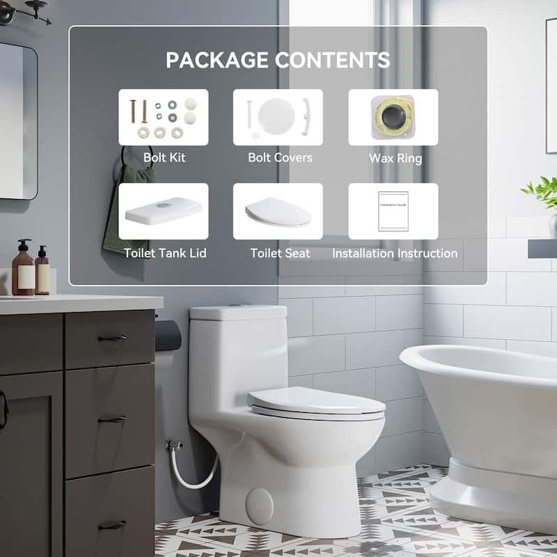 HOROW 1 Piece Dual Flush Elongated Toilet White 0.8 1.28 GPF Seat Included - N/A