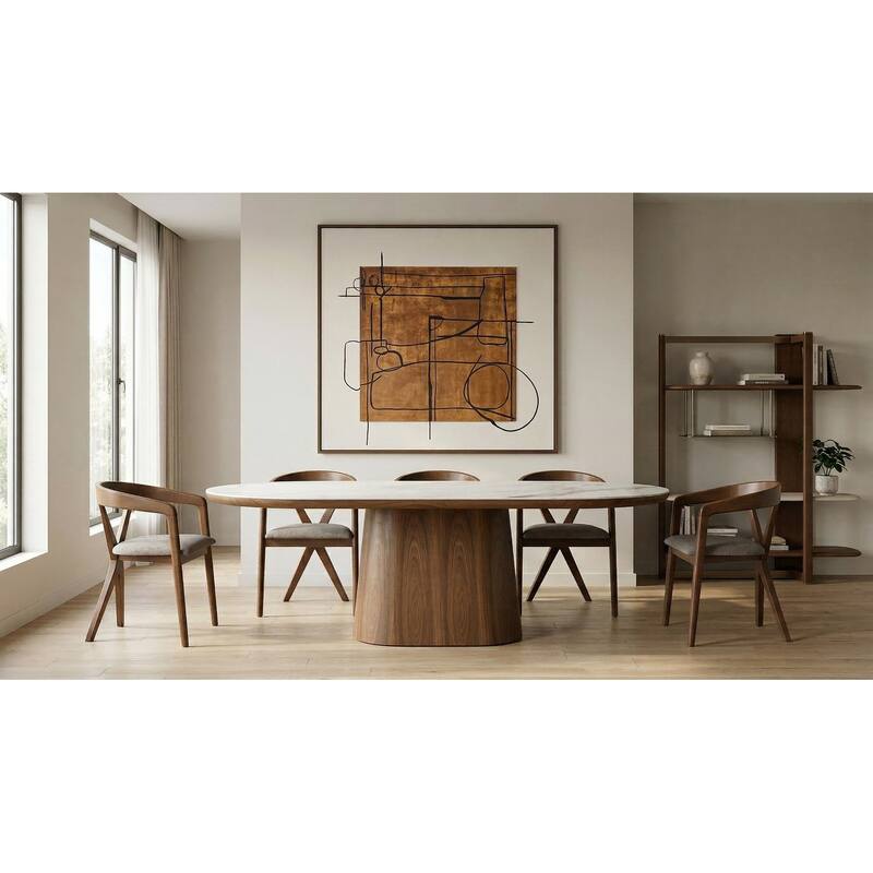 Modrest Weiss Mid-Century Modern Light Brown Fabric & Walnut Dining Chair