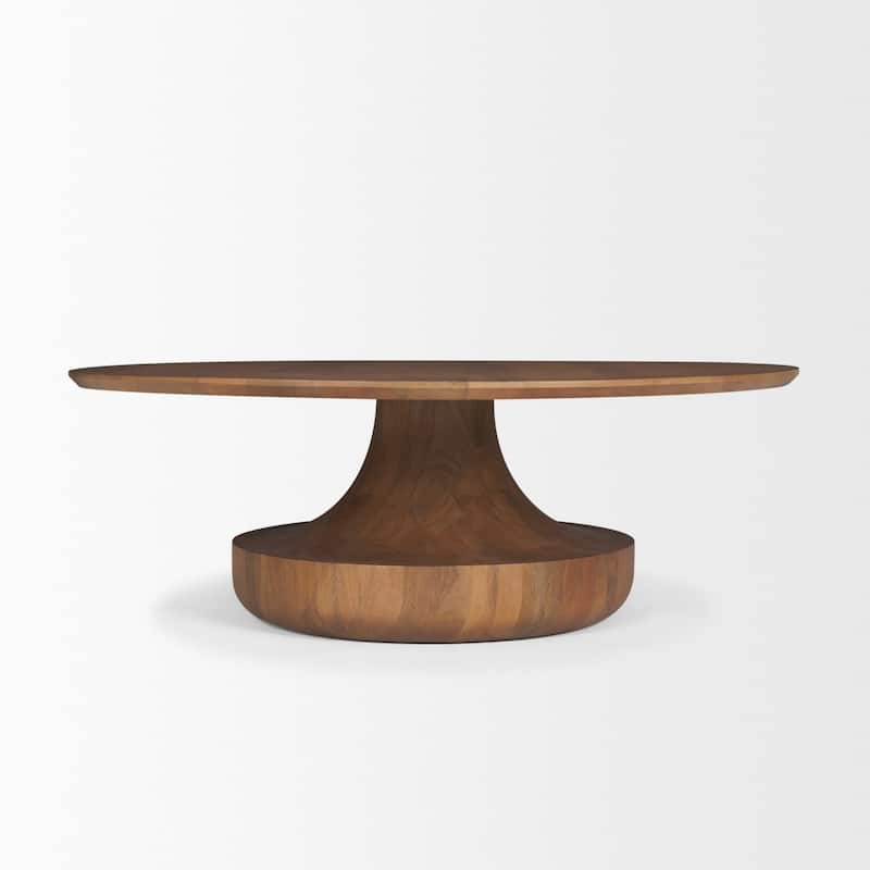 Arno Warm Mid-Brown Wood Sculptural Round Coffee Table