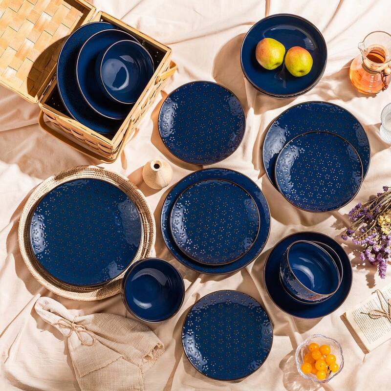 MALACASA LYDIA Embossed Stoneware 16-Piece Dinnerware Set