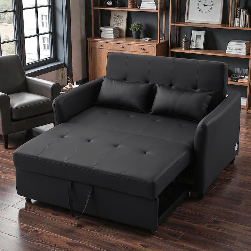 51.57" Convertible Sleeper Bed, Adjustable Oversized Armchair with Pull-Out Design and Three USB Ports for Small Spaces