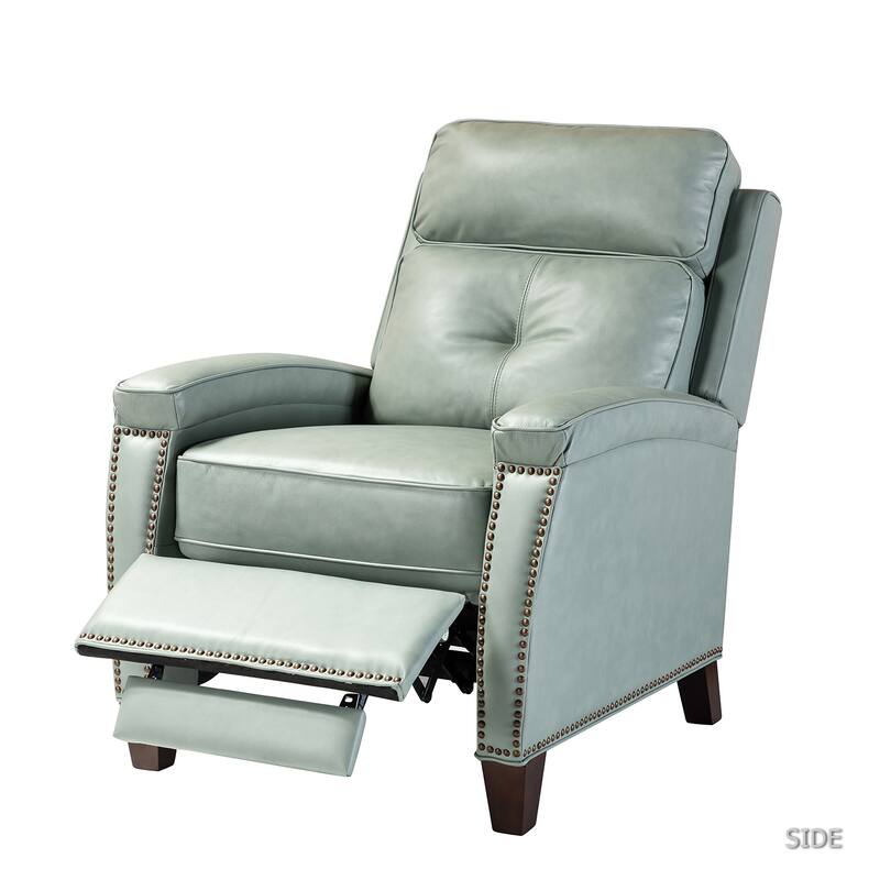 Gaspar Mid-Century Modern Genuine Leather Pushback Recliner with Wood legs Set of 2 by HULALA HOME