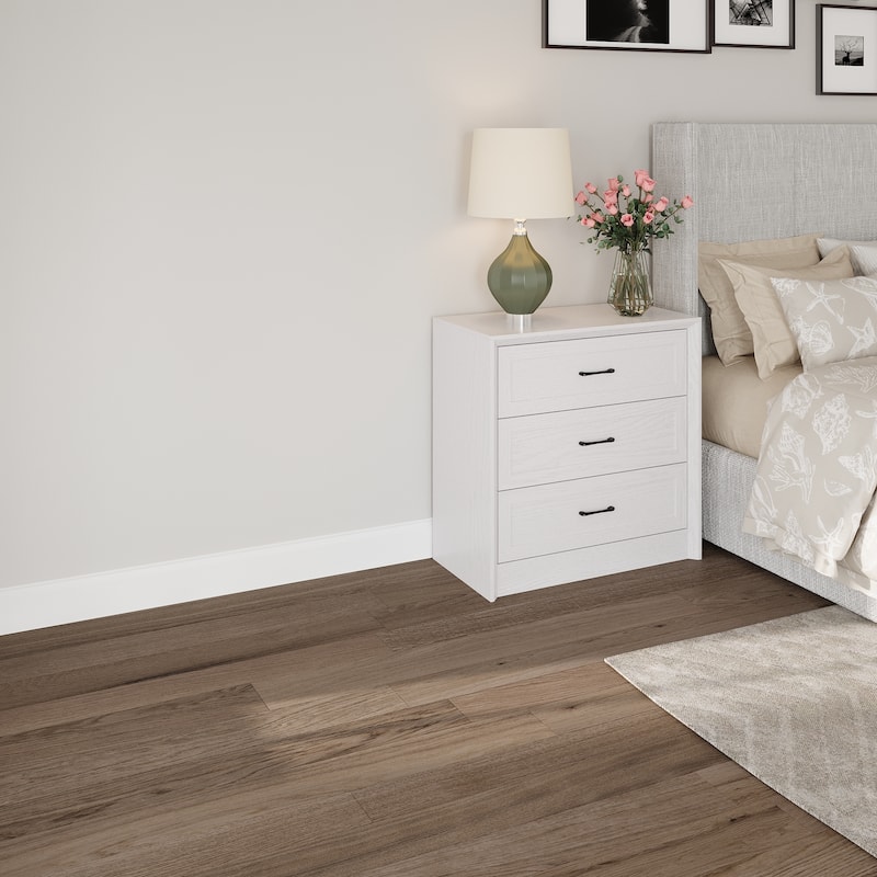 Modern 3-Drawer Wood Dresser for Bedroom, Wide Storage Chest with Metal Handles, Nightstand Cabinet