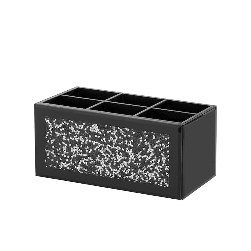 8" Black And Silver Glass Six Section Jewelry Organizer With Faux Crystals