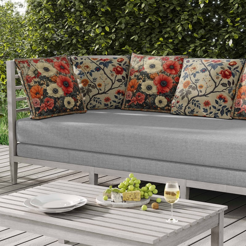 Floral Array Indoor/Outdoor Reversible Throw Pillow Beige and Red