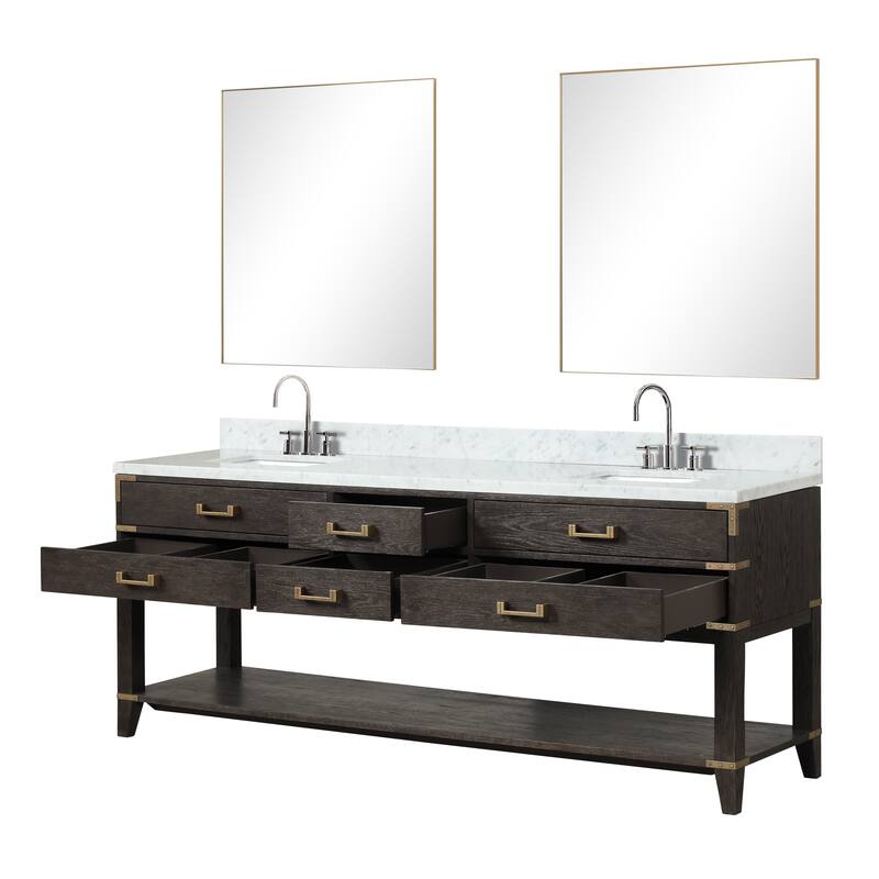 Lexora Norwalk Bath Vanity, Carrara Marble Top, Faucet Set, and Mirror