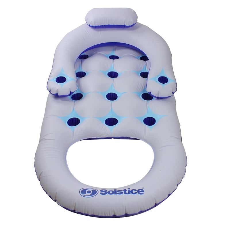 64-Inch Inflatable Solstice Blue and White Lounge Inflatable Swimming Pool Float - 64"