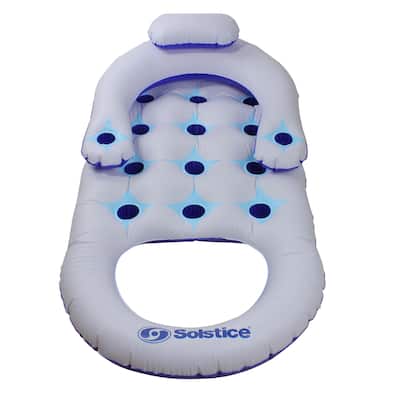 64-Inch Inflatable Solstice Blue and White Lounge Inflatable Swimming Pool Float - 64"