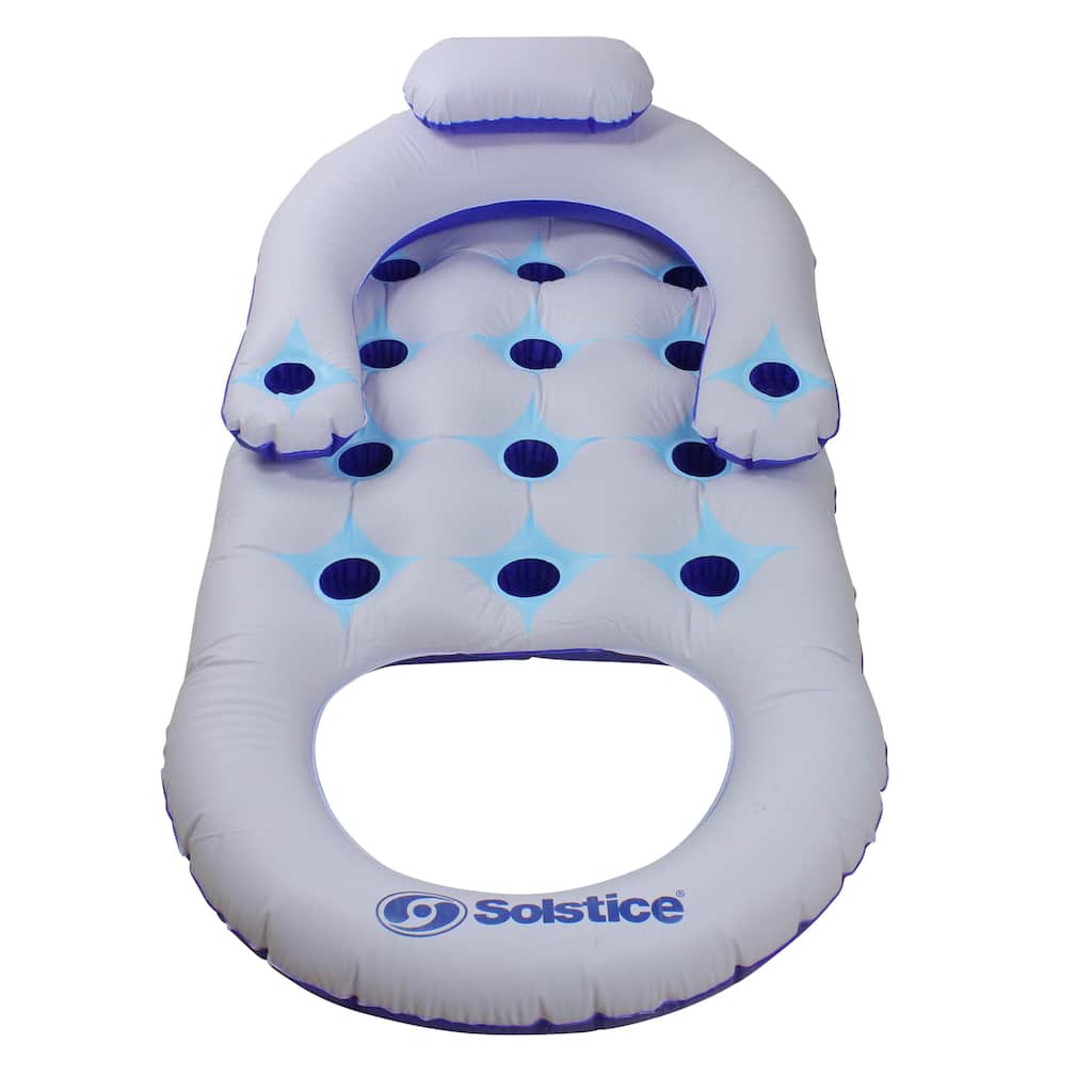 64-Inch Inflatable Solstice Blue and White Lounge Inflatable Swimming Pool Float - 64"