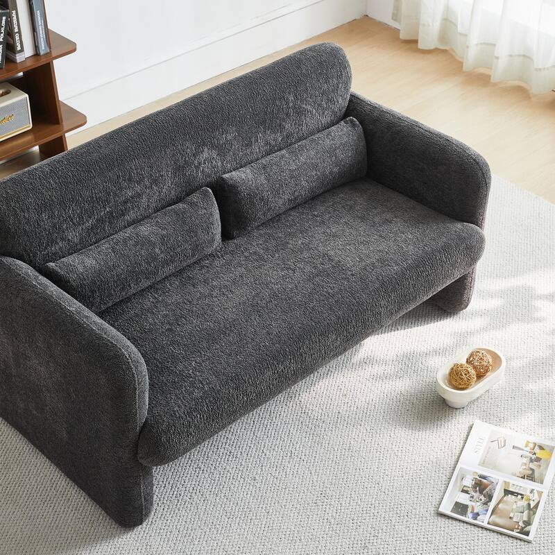 Stylish Velvet 2 Seat Sofa Accent Sofa with Lumbar Pillow, Loveseat Sofa Couch with Wood Frame for Living Room