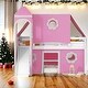 preview thumbnail 1 of 12, Full Size Playhouse Loft Bed with Slide Pink Tent and Tower,Spacious Under Bed Space Pink