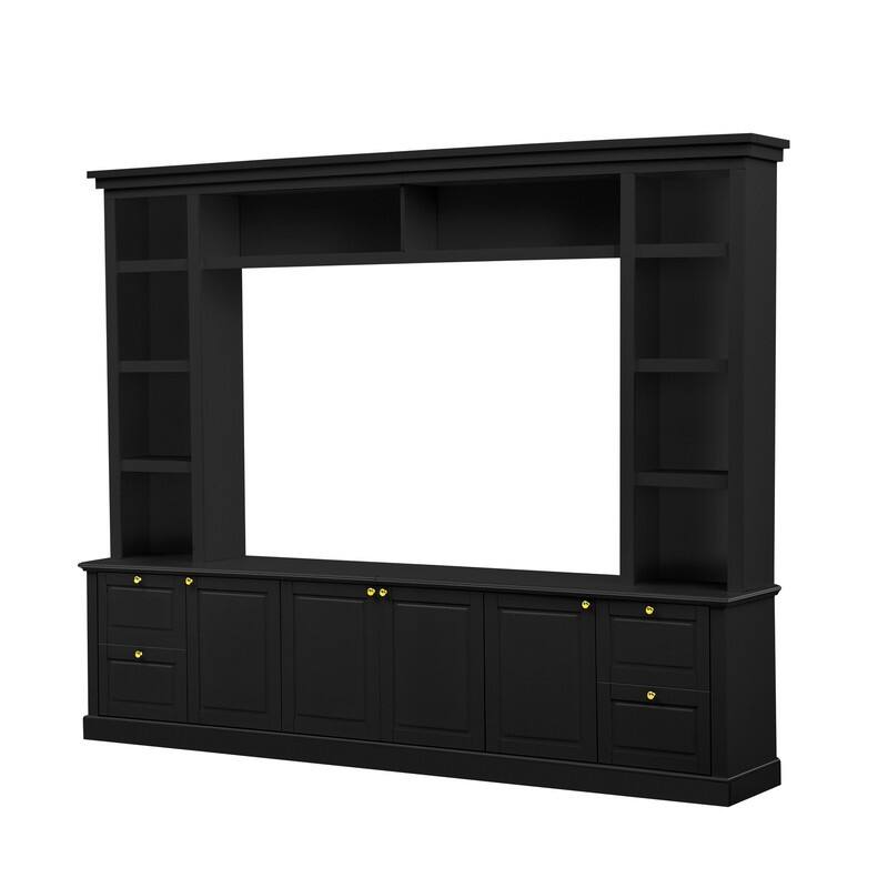 Mid-Century Modern Wall Unit Entertainment Center With Bookshelf For Tvs Up To 70", 94.8" TV Stand With Adjustable Shelf