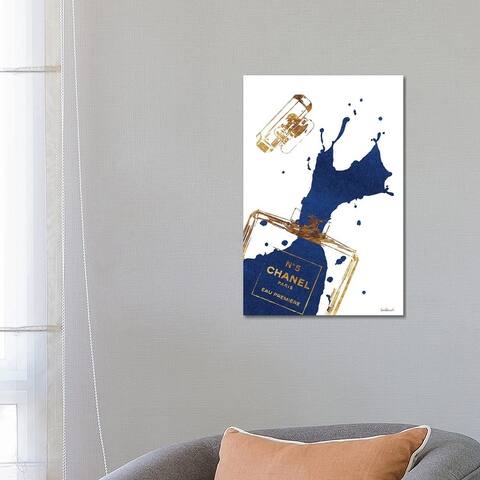 iCanvas "Gold Perfume Bottle With Navy Blue Splash" by Amanda Greenwood Canvas Print