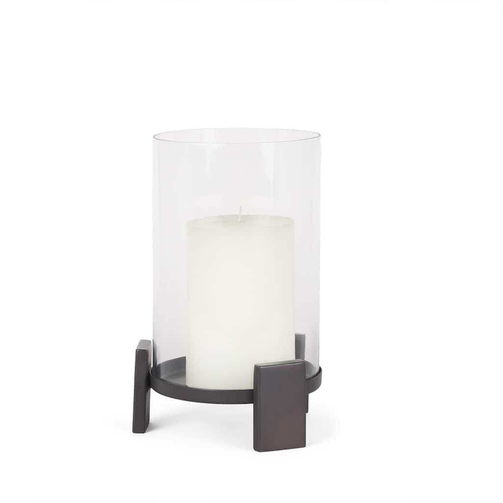 Price Small Matte Black Metal w/ Glass Hurricane Candle Holder - 8.0L x 8.0W x 11.5H