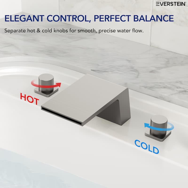 Modern Wide Waterfall Bathtub Faucet, Deck Mount 2-Handle Roman Tub Faucet