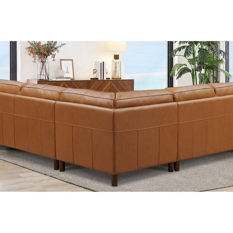 Hydeline Bella Top Grain Leather Symmetrical Sectional With Feather, Memory Foam and Springs