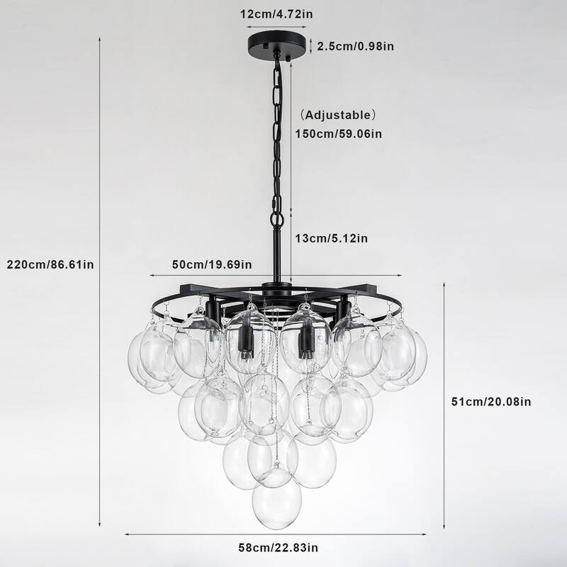 Starsky 8 - Light 23in. Modern Glam Cluster Glass Bubble Chandelier with 28 Clear Glass Globe Bubble