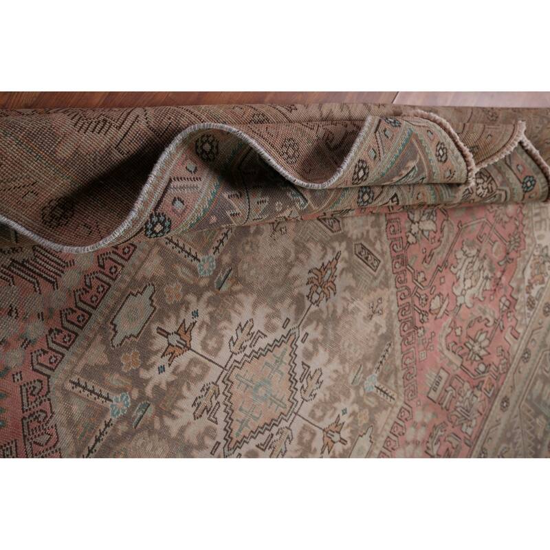 Pink Distressed Tabriz Vintage Persian Rug Hand-Knotted Wool Carpet - 8'0" x 10'11"