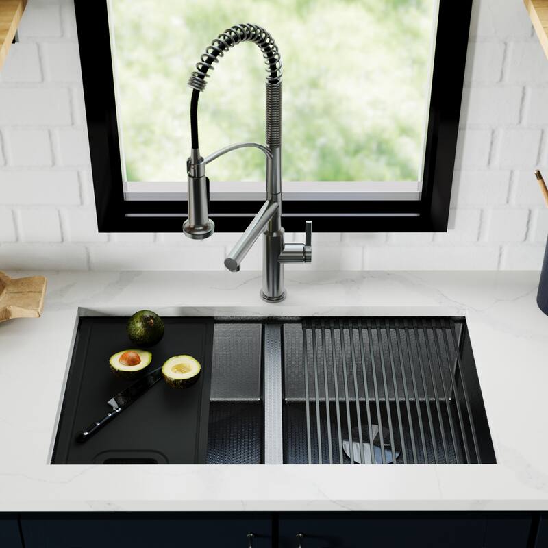 Matrix 32" Undermount Workstation 16 Gauge Double Bowl Stainless Steel Kitchen Sink with Accessories